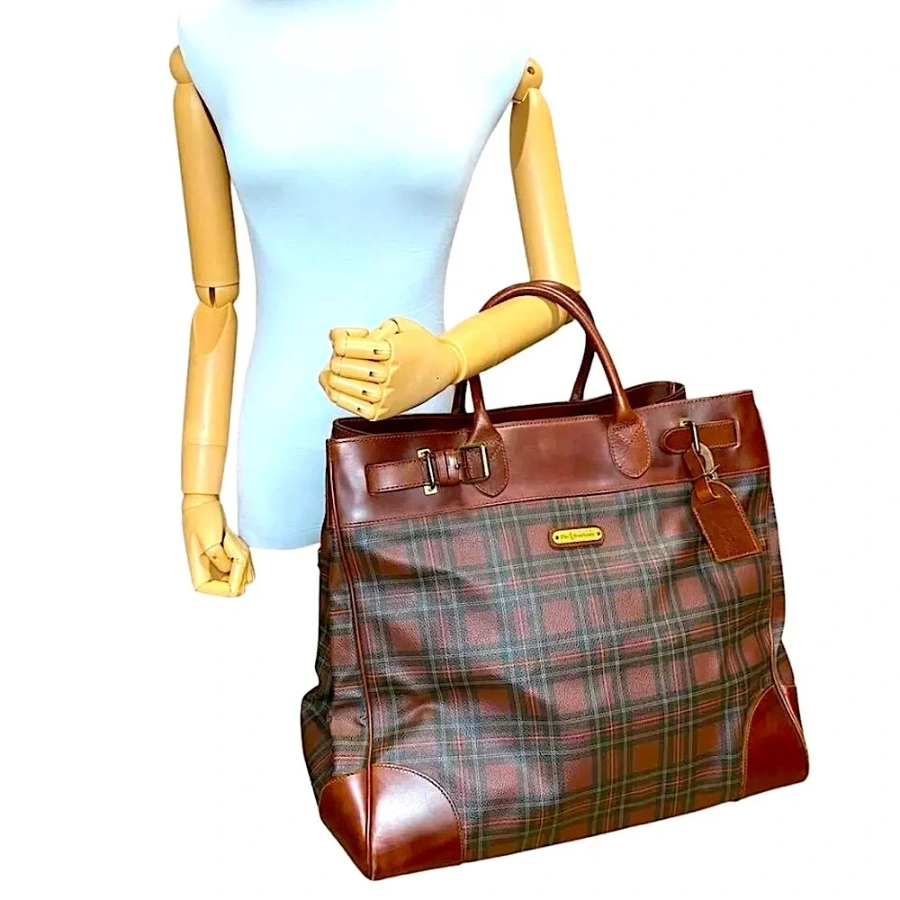 RALPH LAUREN Tartan Plaid Brown Green Doctor Bag Boston Weekend Travel Suitcase
